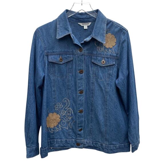 Denim Jacket With Appliqué and Embroidery Women’s Size Large - Picture 1 of 13